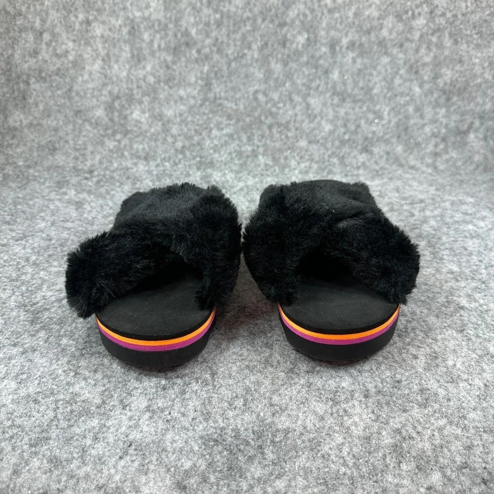 Kidpik Girls Size 2 Black Faux Fur Slide Sandals Platform Slip On Slides